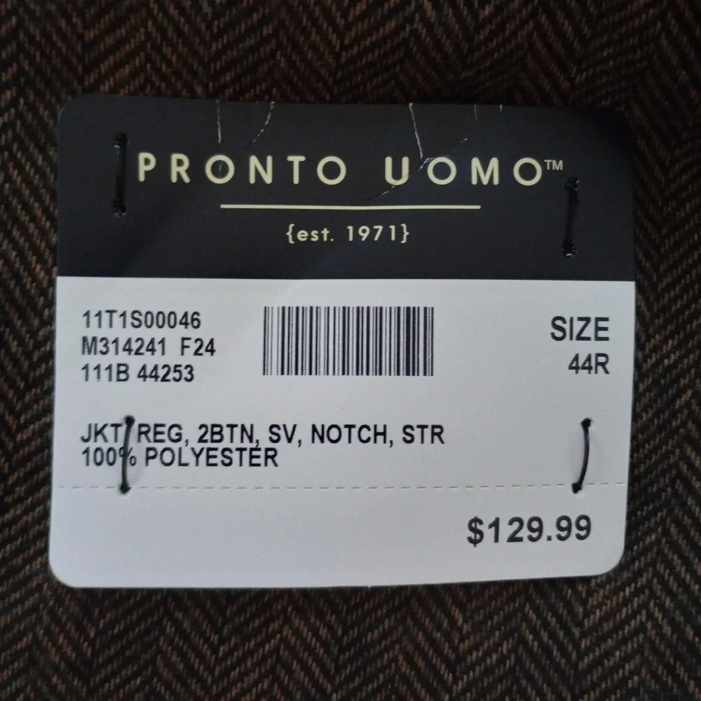Pronto Uomo Blazer Mens 44R Brown Herringbone Classic‎ Fit 2-Button Sport Coat